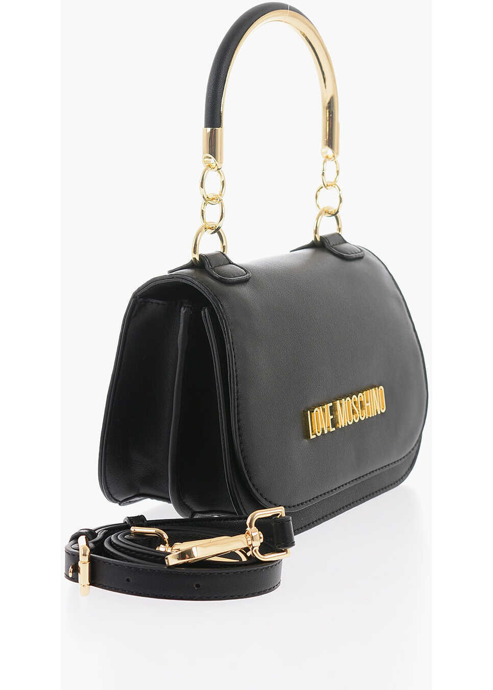 Genti de mana Moschino Love Faux Leather Handbag With Metal Golden Logo Black Femei (BM 9896546) 2