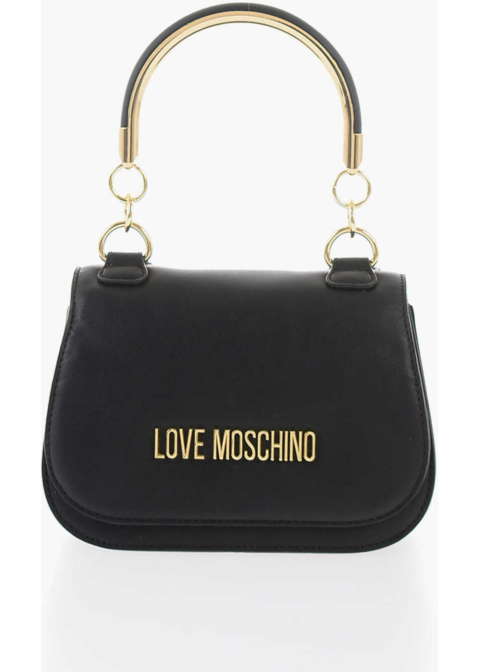 Genti de mana Moschino Love Faux Leather Handbag With Metal Golden Logo Black Femei (BM 9896546) 1