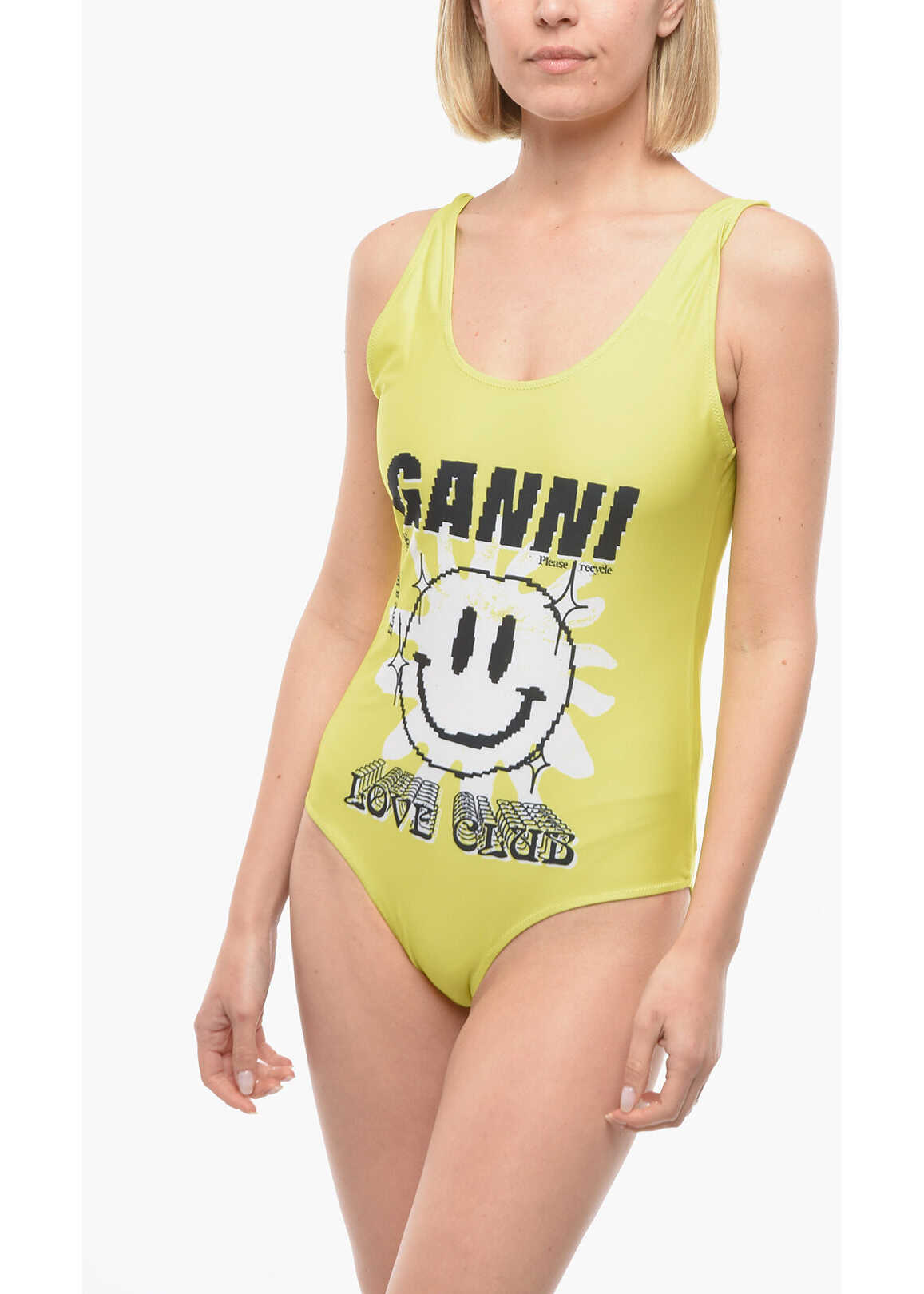 Ganni Printed One Piece Swimsuit Yellow