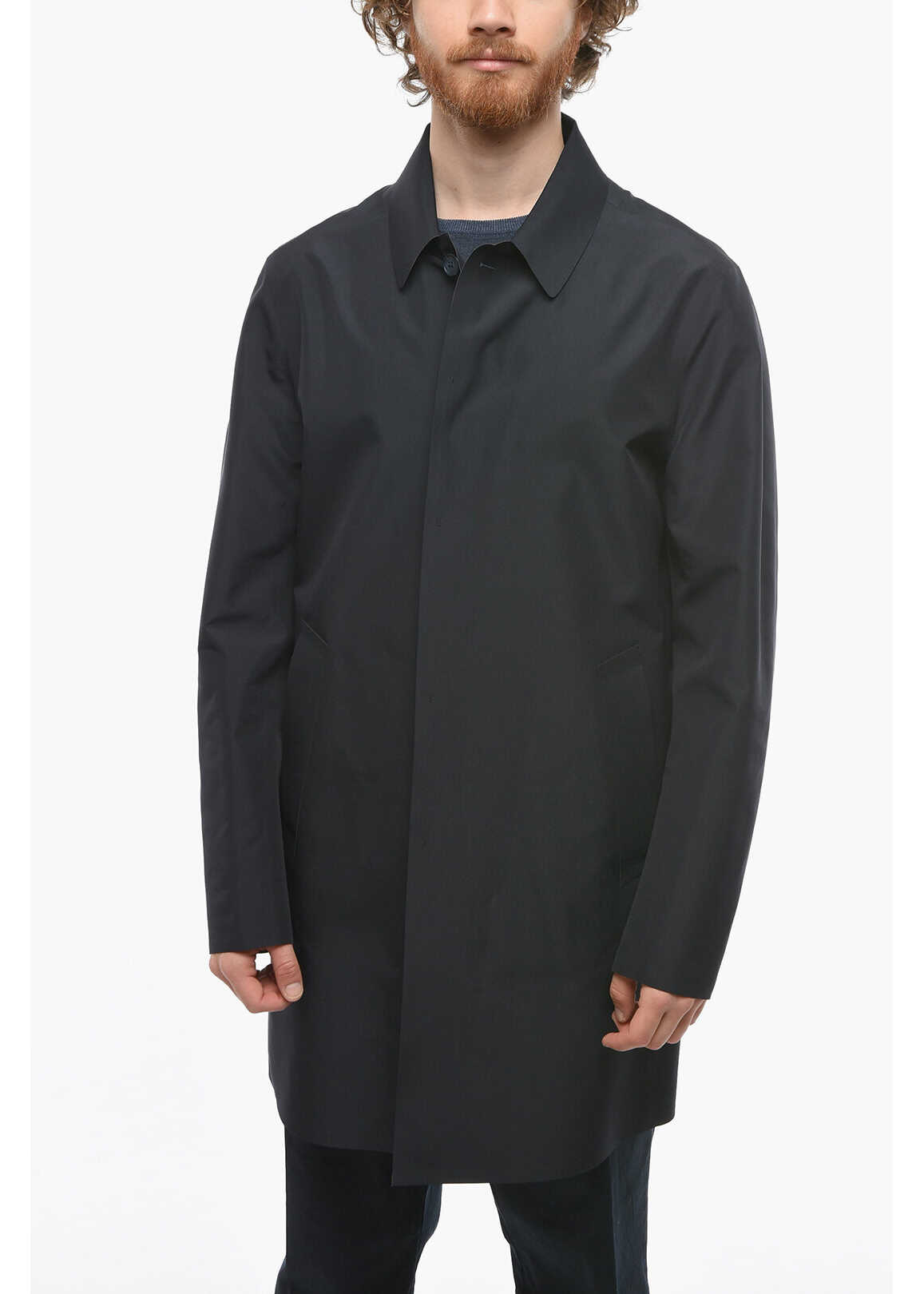 CORNELIANI 1930 Waterproof Overcoat With Club Collar And Back Vent Black
