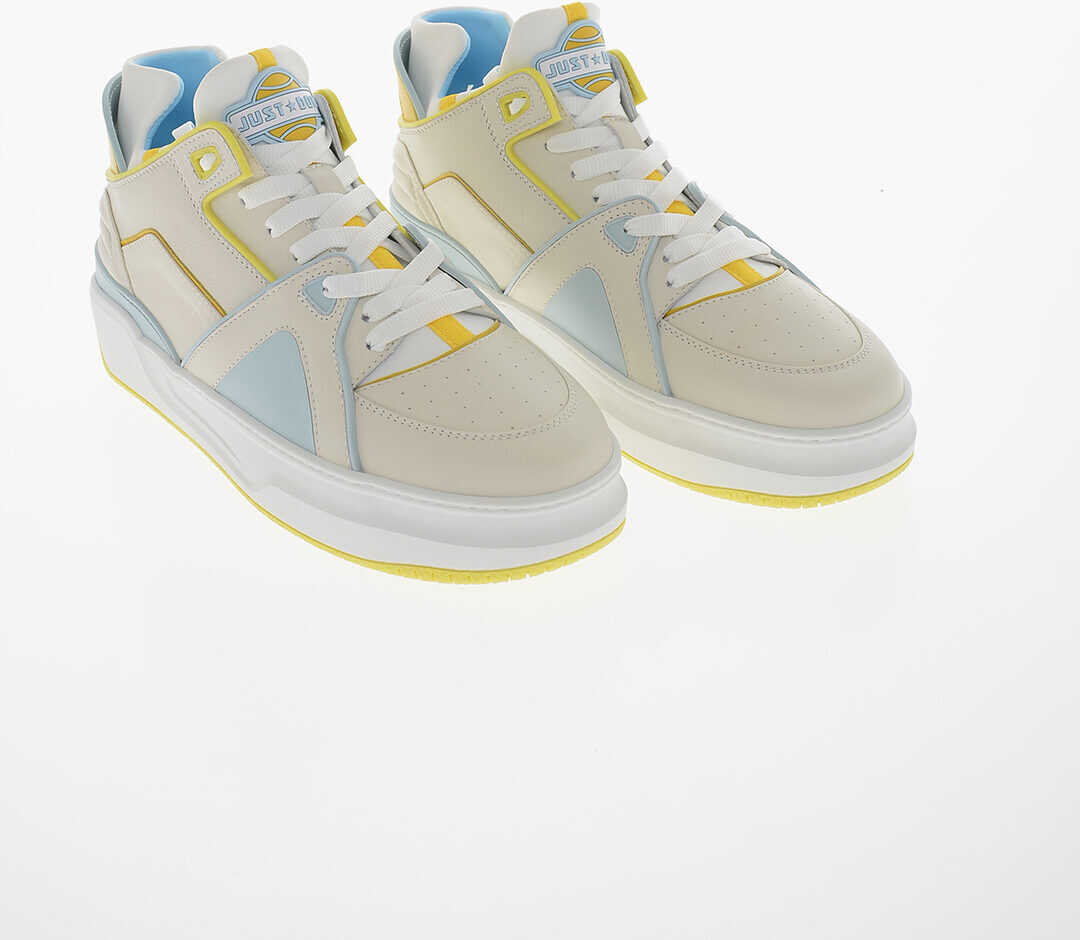 JUST DON Leather Tennis Jd2 Mid Sneakers With Contrasting Details White