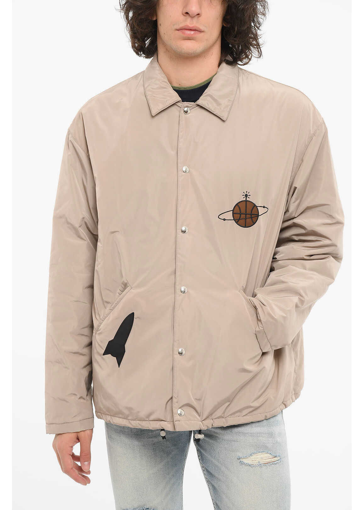 JUST DON Padded Drawstringed Jacket With Logoed Application Gray