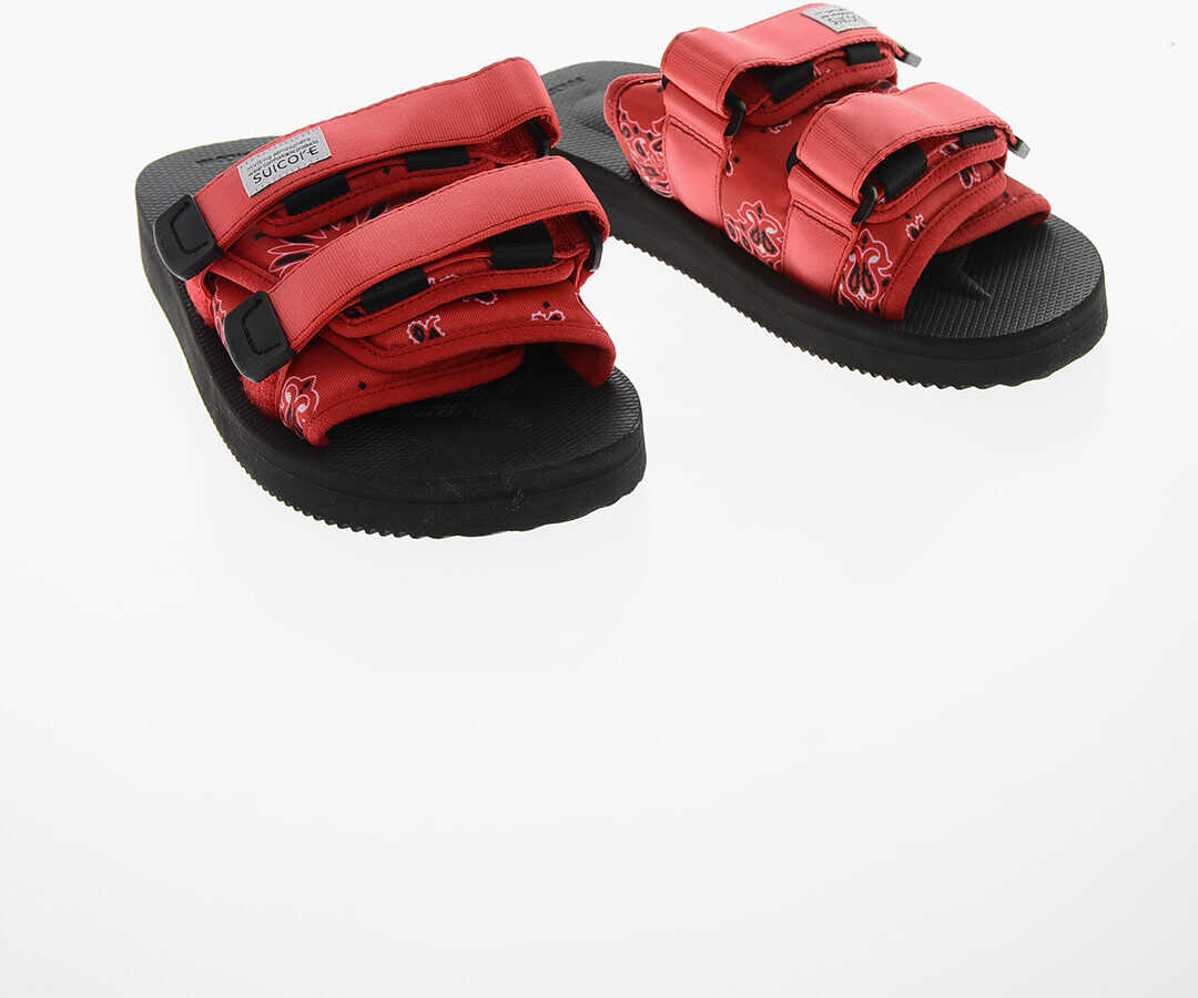 Suicoke Bandana Motif Moto Sandals With Touch Strap Closure Red