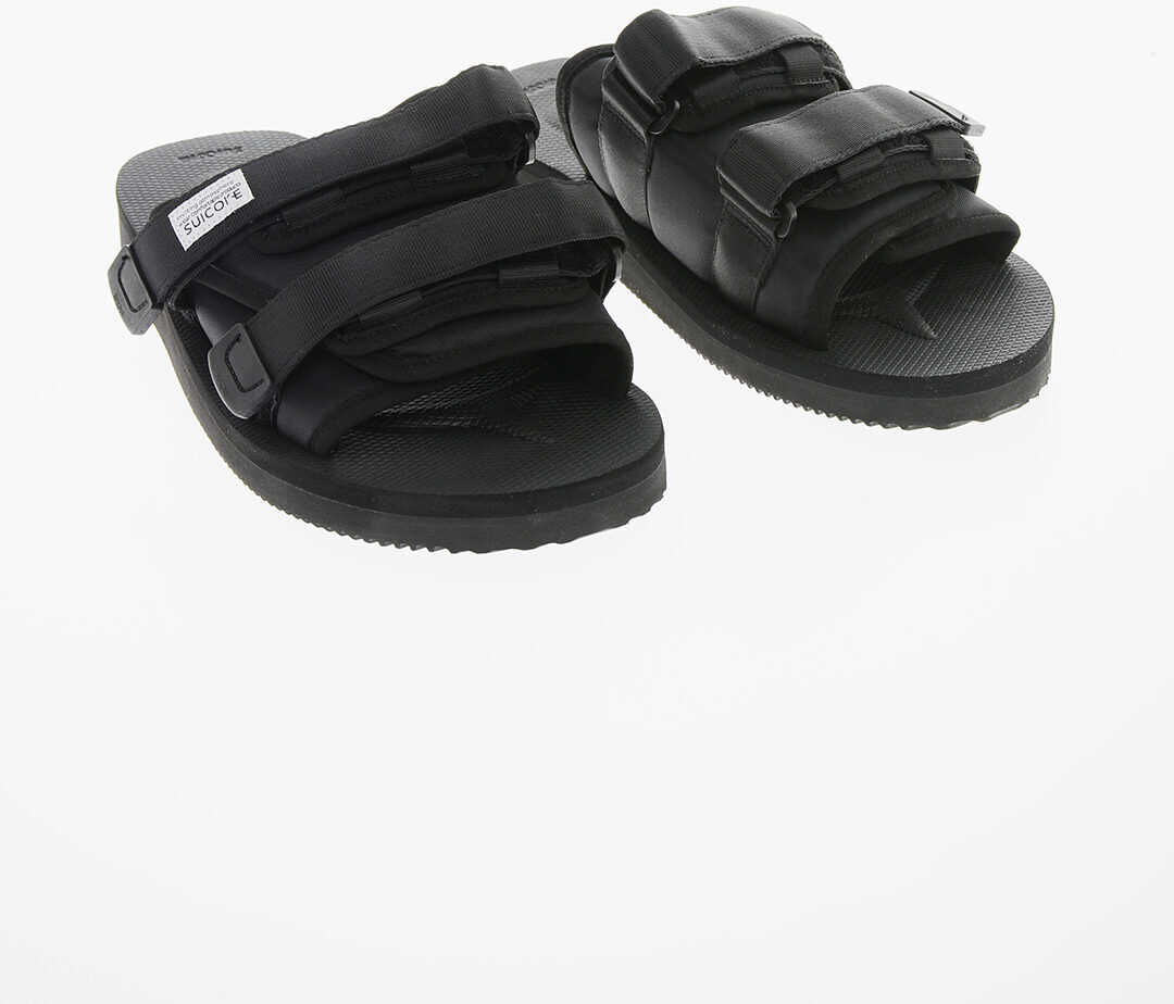 Suicoke Logo Patch And Touch Strap Closure Moto Sandals With Rubber Black