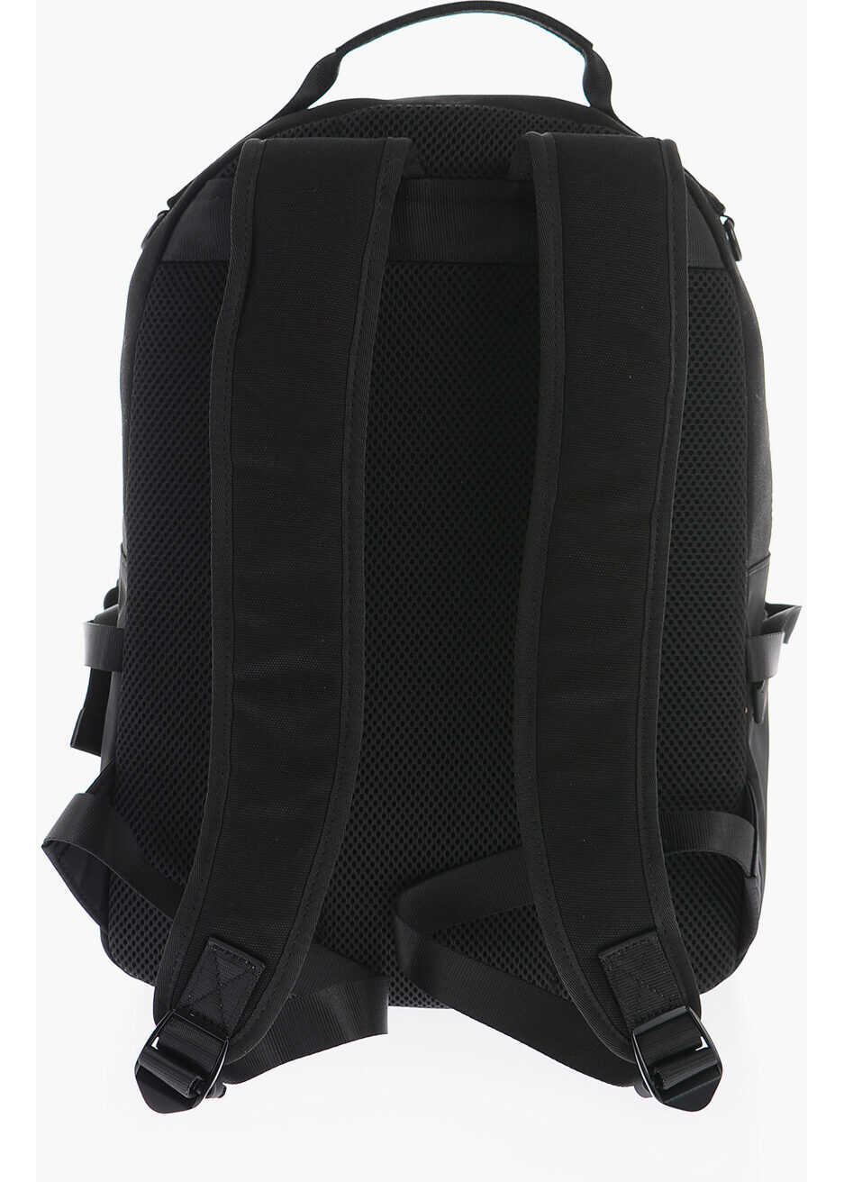 Rucsacuri Versace Jeans Couture Canvas Backpack With Printed Contrasting Logo Black Barbati (BM 9908132) 3