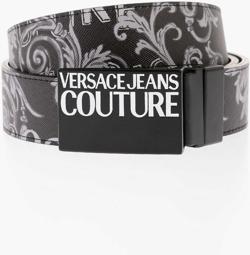 Versace Jeans Couture All-Over Baroque Motif And Logo Belt 35Mm Black