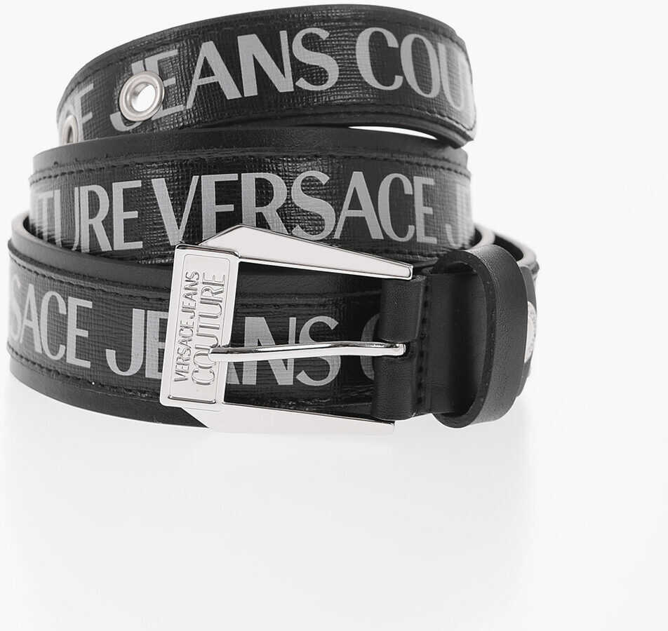 Versace Jeans Couture Saffiano Leather Belt With Printed Logo 35Mm Black