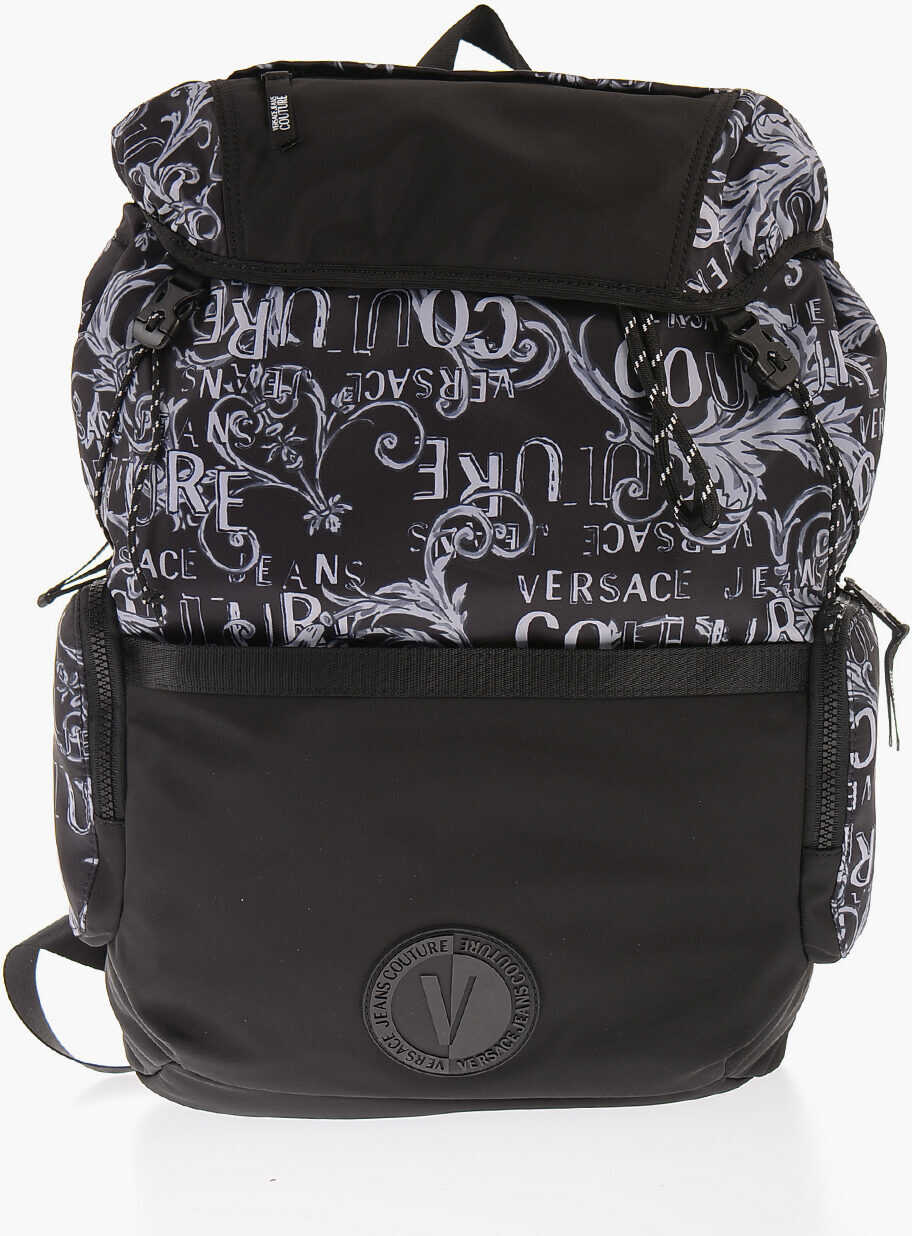 Versace Jeans Couture All-Over Logo Multipockets Backpack Black