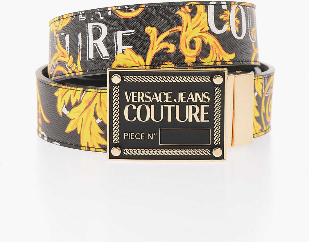 Versace Jeans Couture Reversible Saffiano Leather Belt 35Mm Black