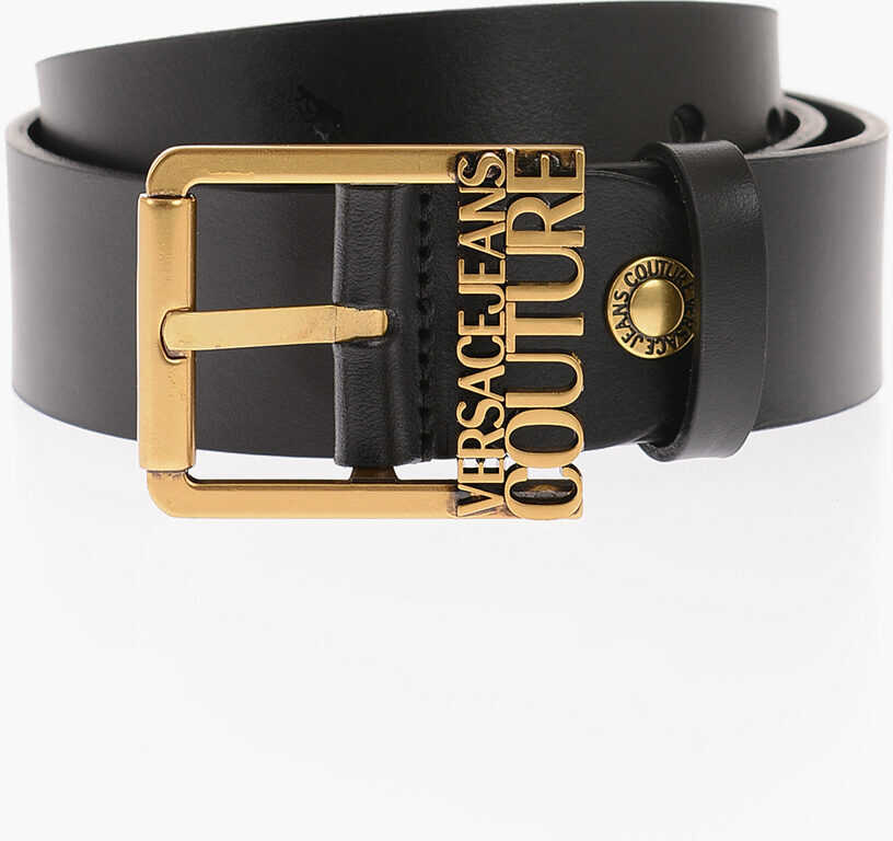 Versace Jeans Couture Leather Belt With Golden Buckle 40Mm Black