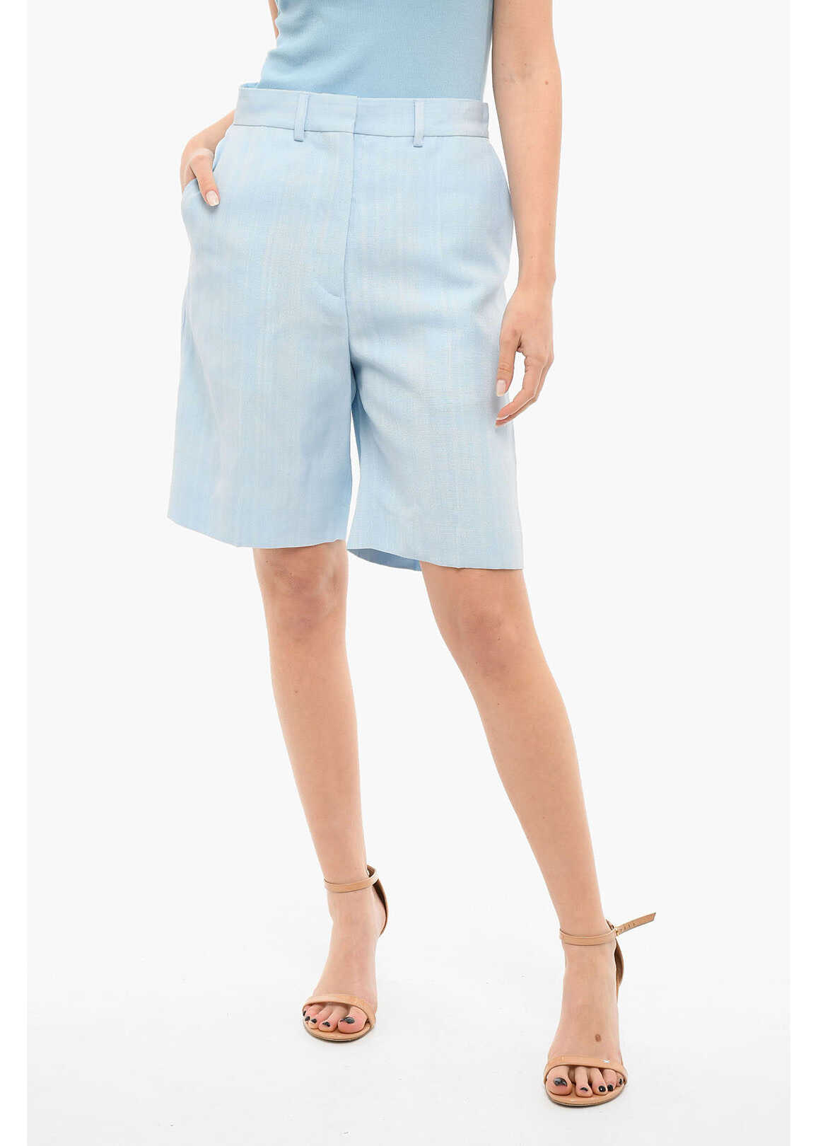 Casablanca Silk-Blend Pleat-Front Shorts With Wide Leg Light Blue