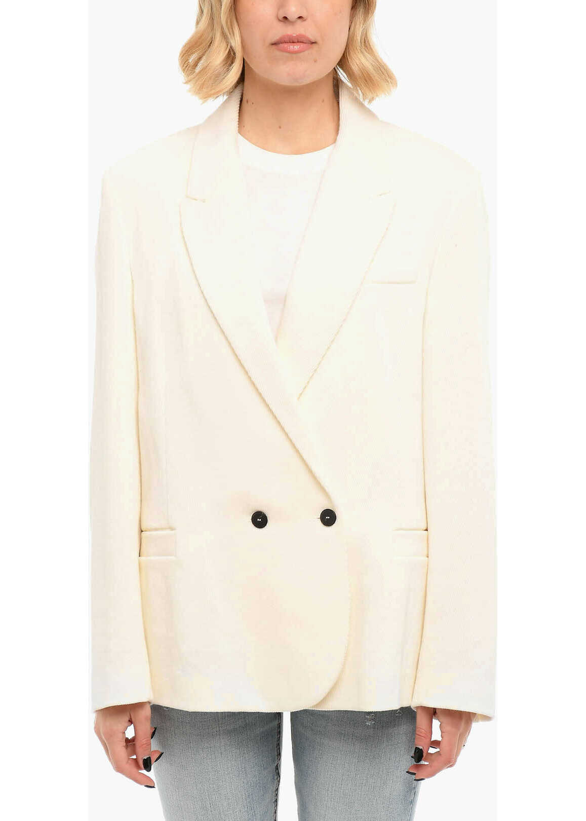 forte_forte Ribbed Lined Double Breasted Blazer White