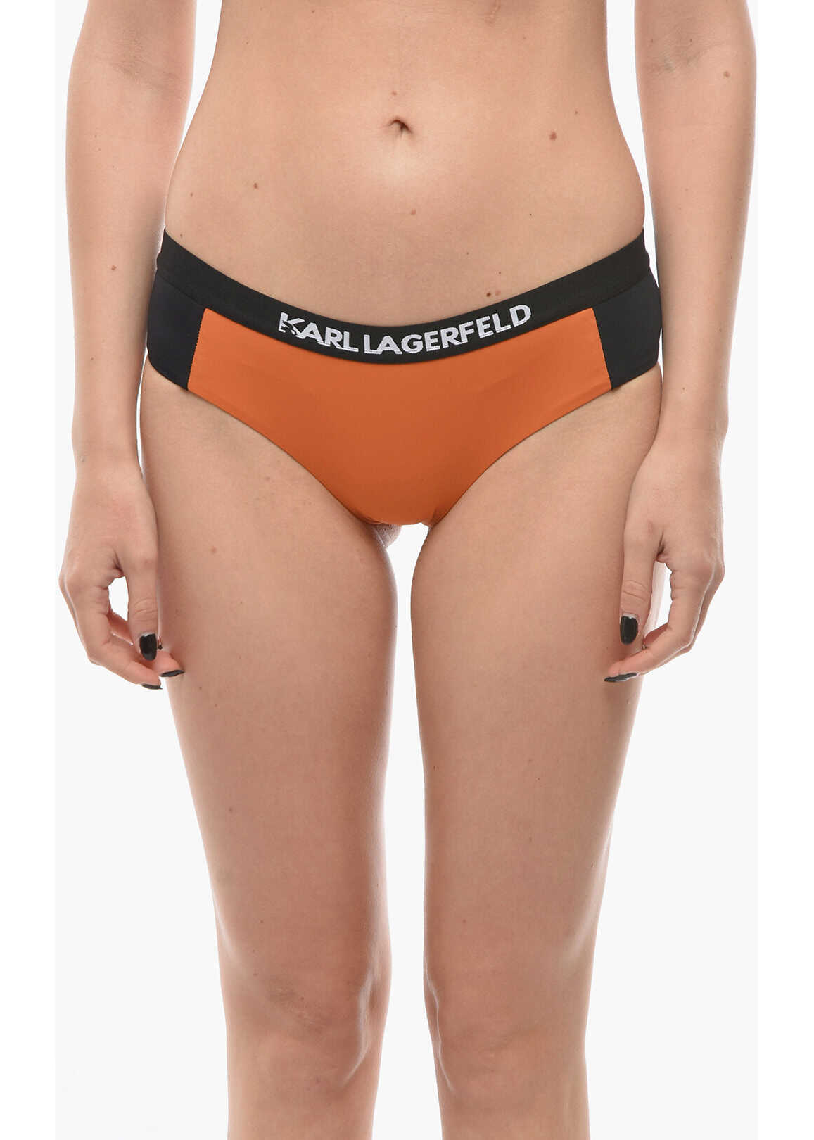 Poze Karl Lagerfeld Two-Tone Sport Bikini Bottom With Logoed Elastic Band On The Orange