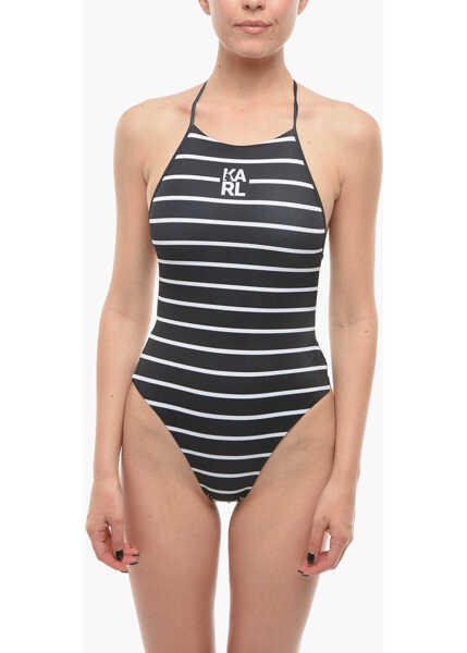 Costume de baie intregi Karl Lagerfeld Striped One-Piece Swimsuit Black & White Femei (BM 9929291) 1