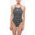 Karl Lagerfeld Striped One-Piece Swimsuit Black & White