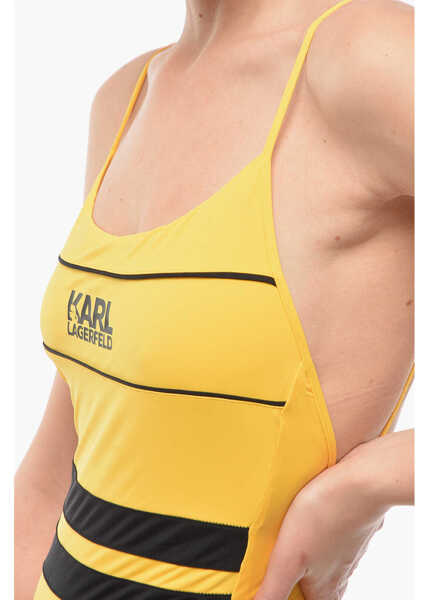 Costume de baie intregi Karl Lagerfeld Two-Tone One Piece Swimsuit With Printed Logo Yellow Femei (BM 9929387) 3