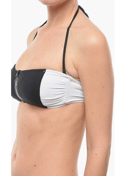 Sutiene Karl Lagerfeld Two-Tone Bikini Top With Zip Closure Black & White Femei (BM 9929396) 2