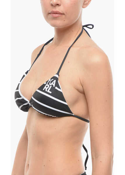 Sutiene Karl Lagerfeld Awning Striped Two-Tone Triangle Bikini Top White Femei (BM 9937526) 2