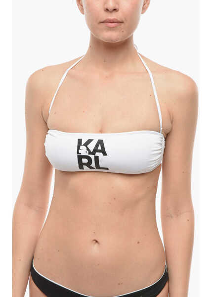 Sutiene Karl Lagerfeld Solid Color Bandeau Bikini Top With Printed Contrasting Logo White Femei (BM 9937679) 1