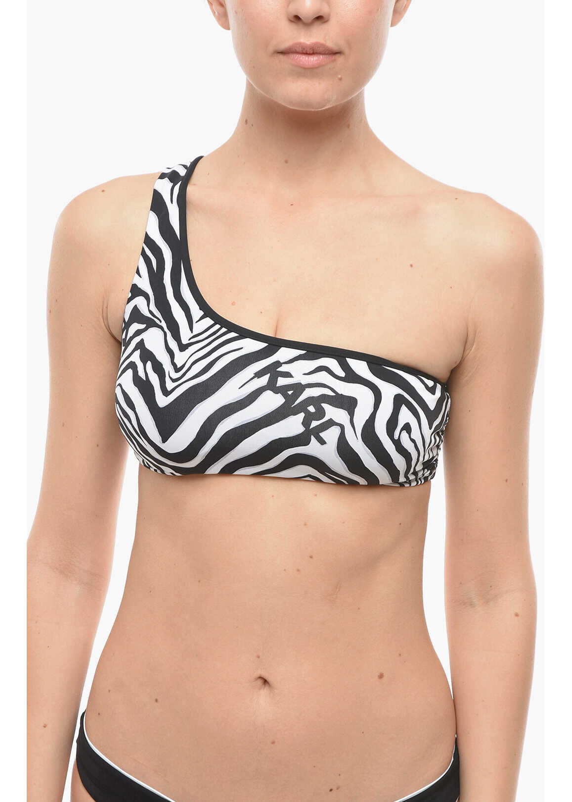 Karl Lagerfeld Animal Patterned One-Shoulder Bikini Top Black & White