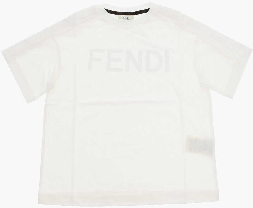 Fendi Crewneck T-Shirt With Ton-Sur-Ton Embossed Logo White