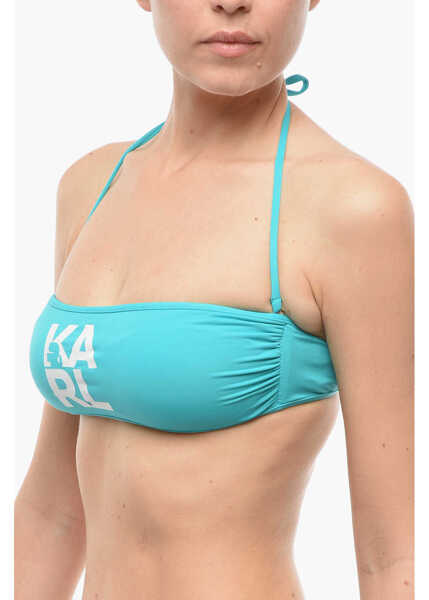 Sutiene Karl Lagerfeld Solid Color Bandeau Bikini Top With Printed Contrasting Logo Light Blue Femei (BM 9937880) 2