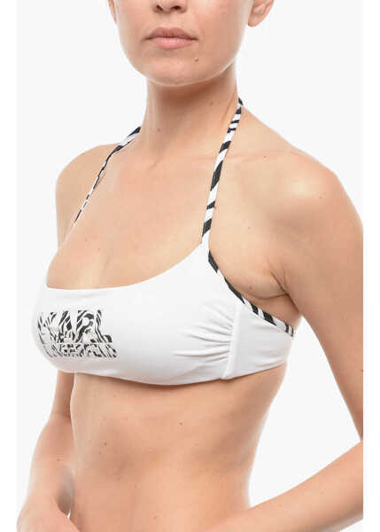 Sutiene Karl Lagerfeld Animal Printed Logo Halter Bikini Top Black & White Femei (BM 9937904) 2
