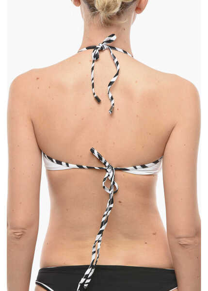 Sutiene Karl Lagerfeld Animal Printed Logo Halter Bikini Top Black & White Femei (BM 9937904) 3