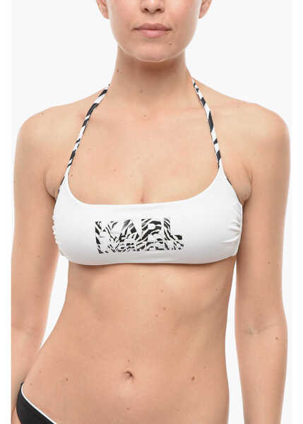 Sutiene Karl Lagerfeld Animal Printed Logo Halter Bikini Top Black & White Femei (BM 9937904) 1