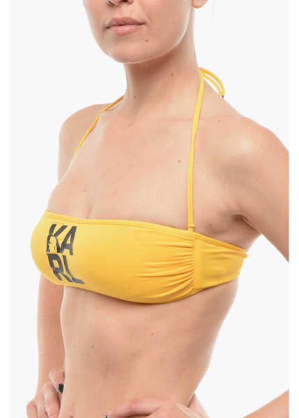 Sutiene Karl Lagerfeld Solid Color Bandeau Bikini Top With Printed Contrasting Logo Yellow Femei (BM 9938063) 2