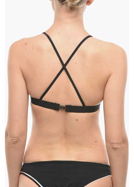 Sutiene Karl Lagerfeld Two-Tone Triangle Bikini Top Crossed On The Back Black & White Femei (BM 9938075) 3
