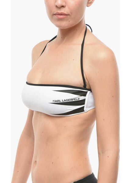 Sutiene Karl Lagerfeld Bandeau Bikini Top With Contrasting Trim Black & White Femei (BM 9938078) 2