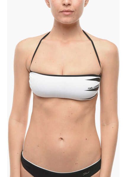 Sutiene Karl Lagerfeld Bandeau Bikini Top With Contrasting Trim Black & White Femei (BM 9938078) 1
