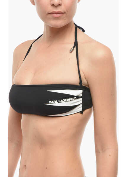 Sutiene Karl Lagerfeld Bandeau Bikini Top With Printed Contrasting Logo Black Femei (BM 9938081) 2