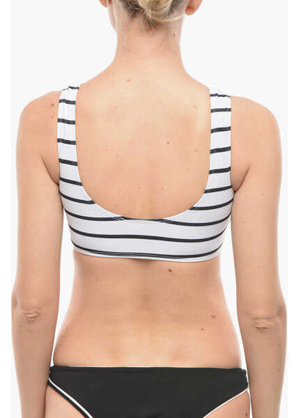 Sutiene Karl Lagerfeld Awning Striped Two-Tone Plunge Bikini Top Black & White Femei (BM 9938087) 3