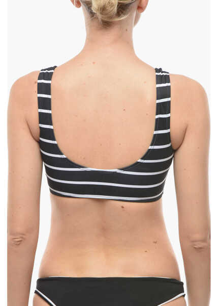 Sutiene Karl Lagerfeld Awning Striped Two-Tone Plunge Bikini Top White Femei (BM 9938090) 3