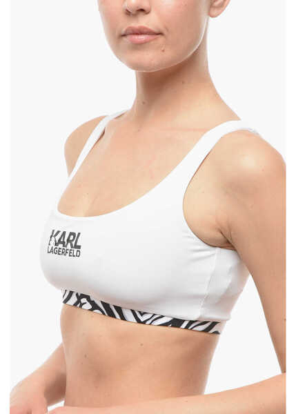 Sutiene Karl Lagerfeld Plunge Bikini Top With Cut Out And Animal Detail Black & White Femei (BM 9938099) 2