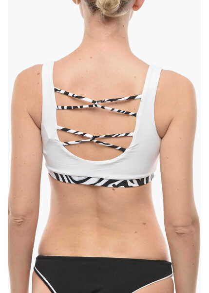 Sutiene Karl Lagerfeld Plunge Bikini Top With Cut Out And Animal Detail Black & White Femei (BM 9938099) 3