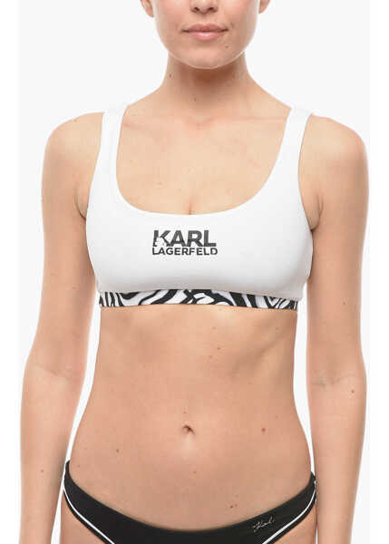 Sutiene Karl Lagerfeld Plunge Bikini Top With Cut Out And Animal Detail Black & White Femei (BM 9938099) 1
