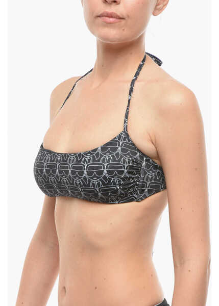 Sutiene Karl Lagerfeld Halter Bikini Top With All-Over Iconic Print Black Femei (BM 9938489) 2
