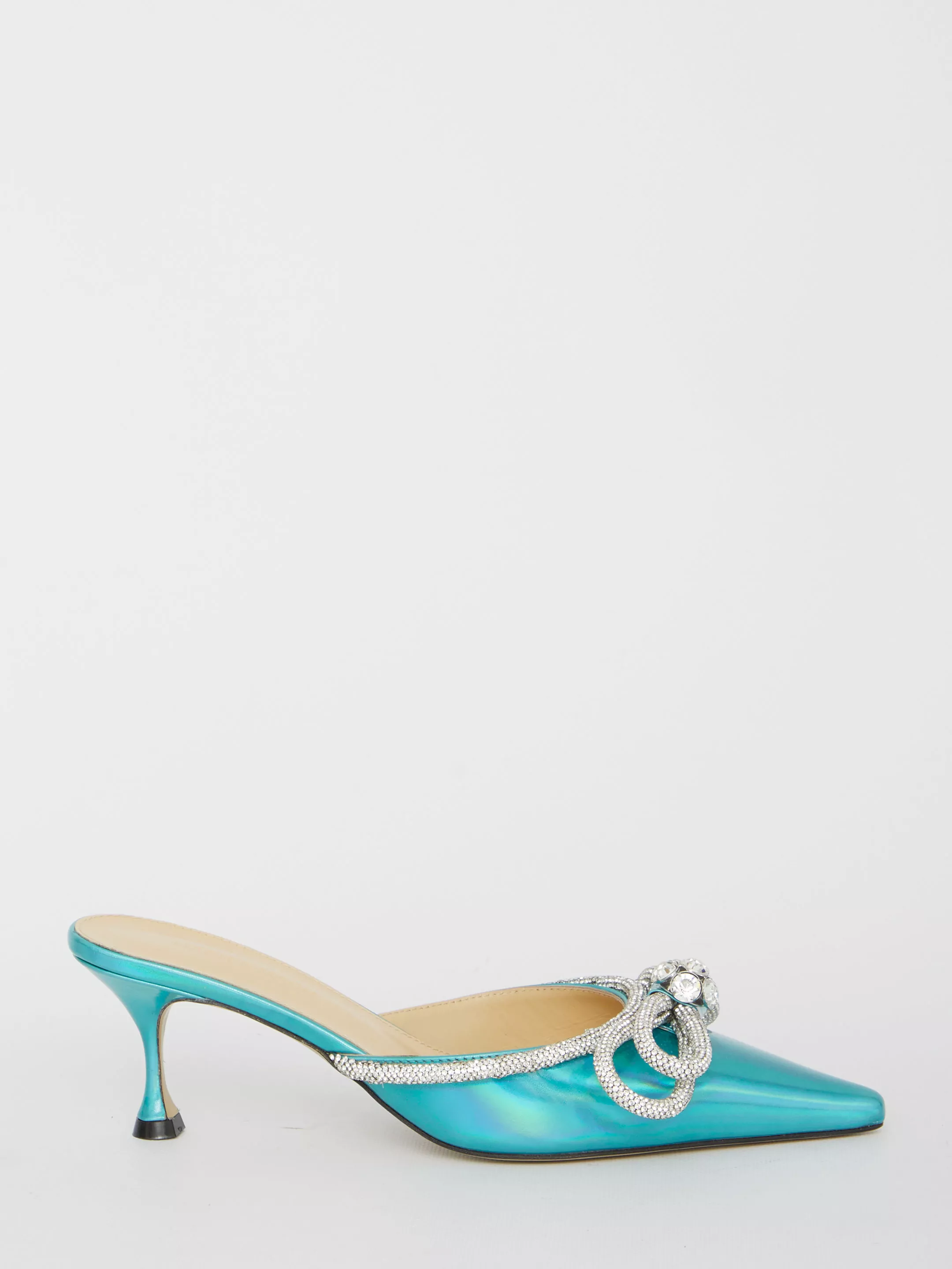 MACH & MACH Iridescent Green Leather Sandals Blue