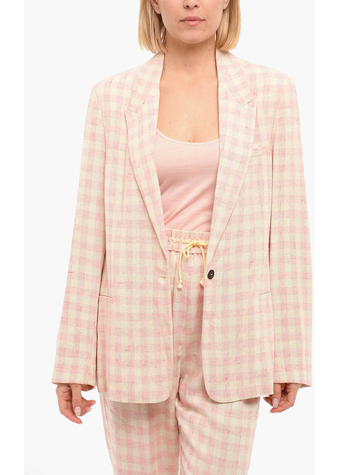 forte_forte Lined Checkered Single Breasted Blazer Pink