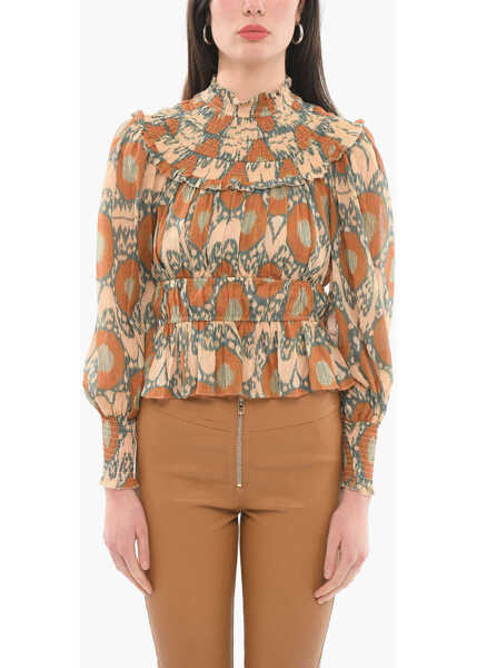 Bluze ULLA JOHNSON Stretchy Rouched Noor Long Sleeved Blouse Brown Femei (BM 9944276) 1