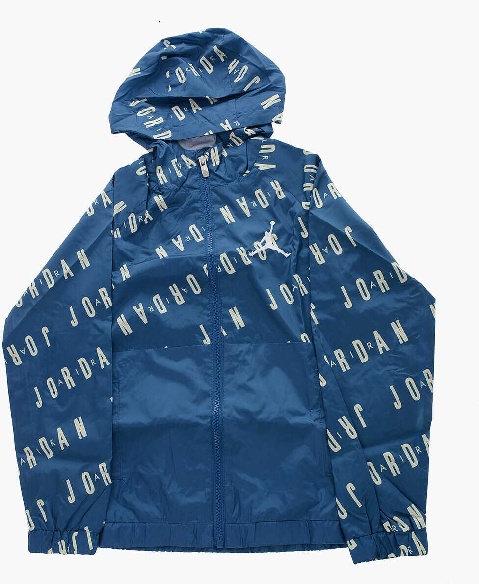 Nike Air Jordan Windbreaker Jacket With Hood And Contrasting Prin Blue
