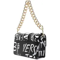 Genti tip postas Versace Dama - Genti tip postas Versace Jeans Couture All-Over Logo Printed Faux Leather Shoulder Ba Black & White Femei (BM 9944486) - B-mall.ro