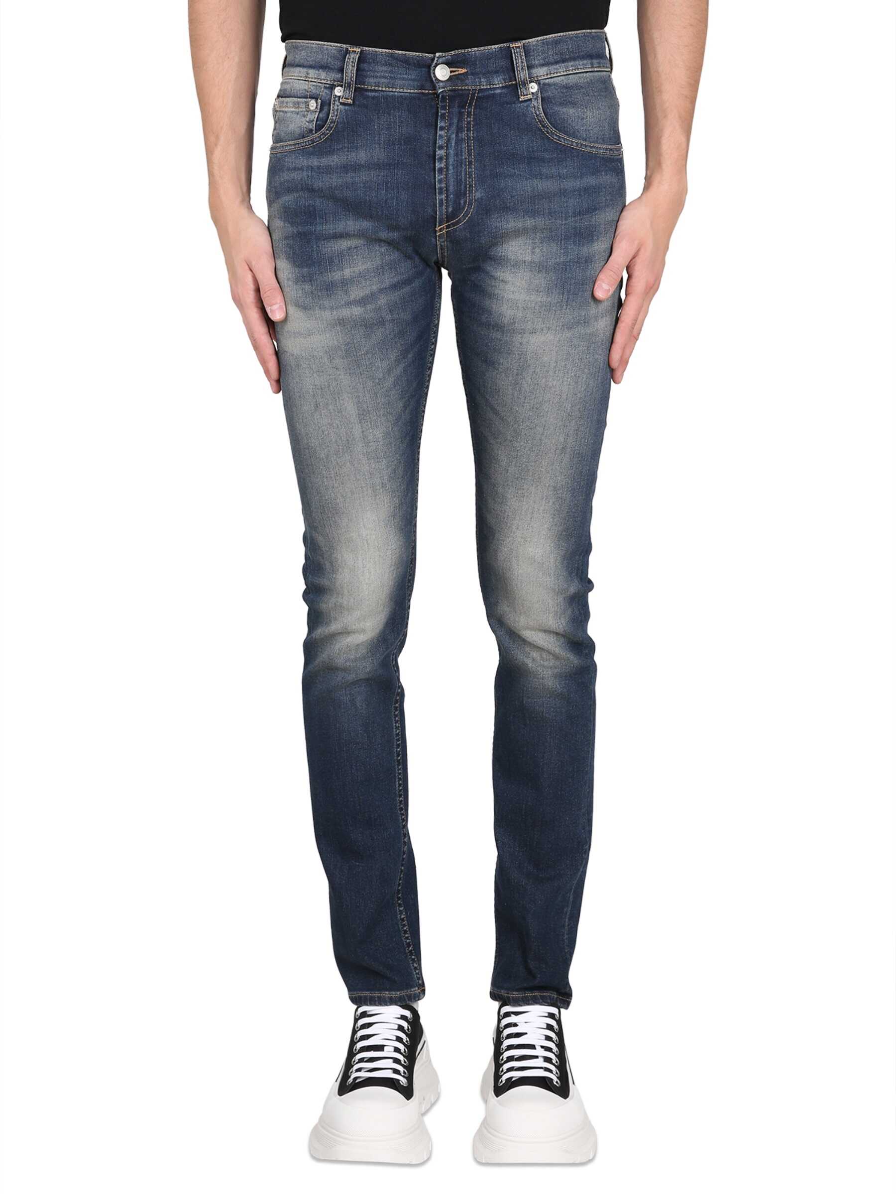 Alexander McQueen Jeans With Graffiti Logo Embroidery BLUE