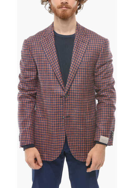 Sacouri CORNELIANI Wool-Blend Leader Soft Blazer With Check Pattern Orange Barbati (BM 9946973) 1