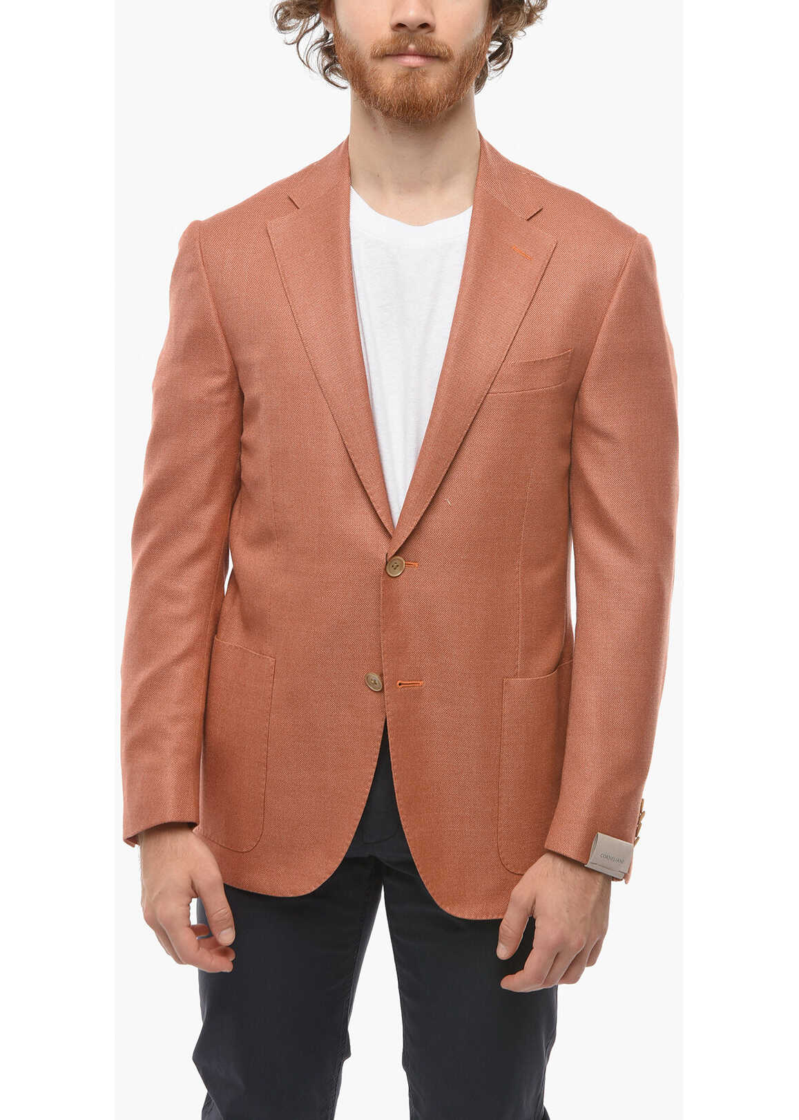 CORNELIANI Wool And Silk-Blend Leader Soft Blazer With Hopsack Pattern Orange And