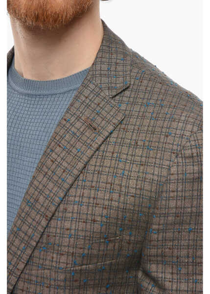 Sacouri CORNELIANI Fil A Fil Motif Gate Linen Blend Blazer Brown Barbati (BM 9947558) 3