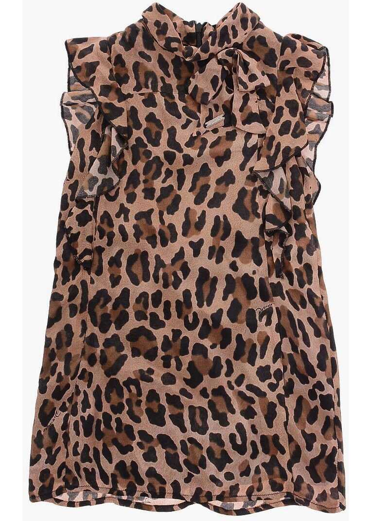Poze DSQUARED2 Animal Motif Dress With Ruffle Brown